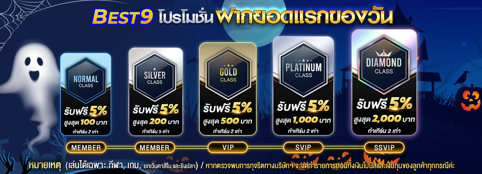 โปรโมชั่นยอดฝากแรกของวัน5% ทุกระดับ ฮาโลวีน